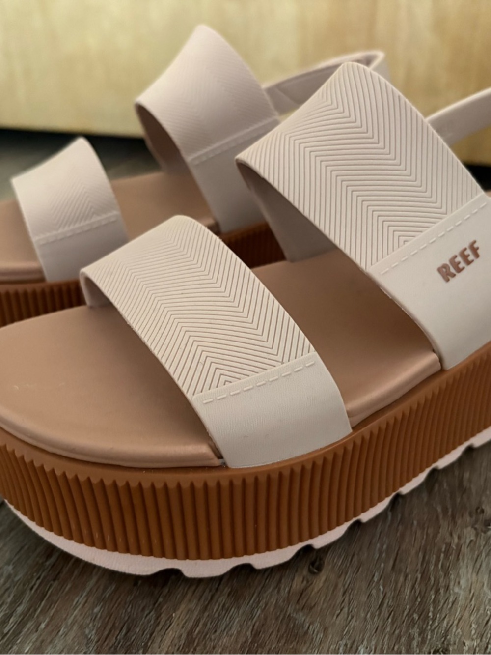 Reef Women's Blush Pink Platform Sandals with Tan Ribbed Sole